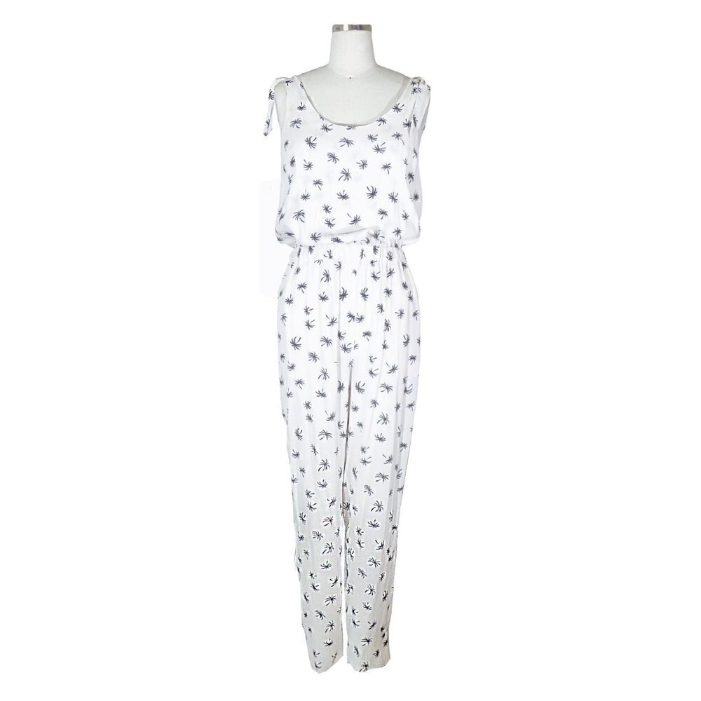Madewell Palm Tree Shoulder Tie Jumpsuit White Black S preppy beach summer